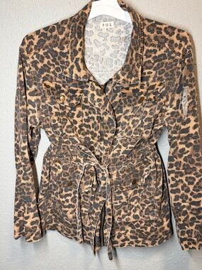 POL Leopard-Print Tie-Waist Jacket - Brown & Black